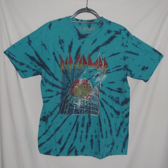 Mens' Def Leppard Black Teal Tie Dye Graphic Tee T-Shirt Size Large - Picture 1 of 5